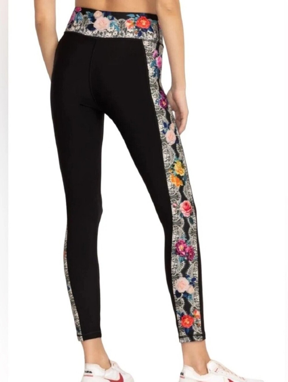 Johnny Was Active Floral Lace Print Leggings Black XS High Rise Yoga Pants